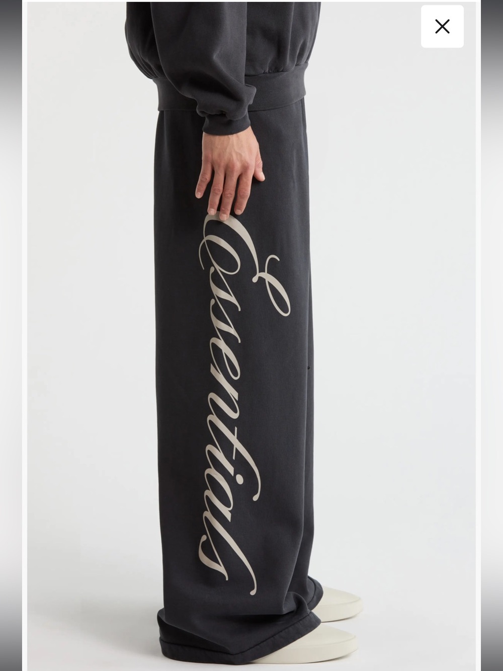 Fear of God ESSENTIALS Vintage Black Script Logo Oversized Wide Leg Sweatpants,L